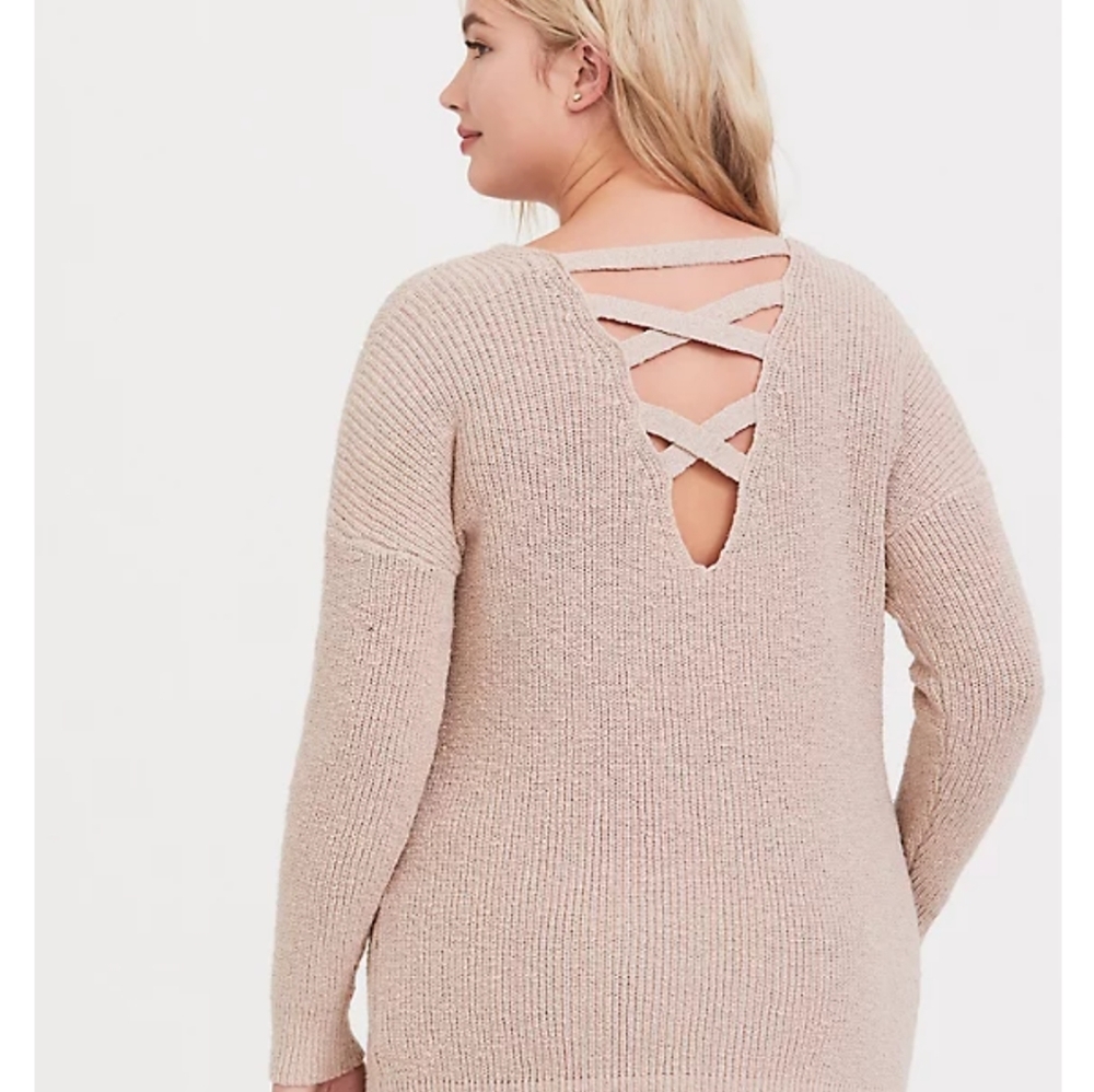 NEW! TAN CRISSCROSS BACK TUNIC SWEATER